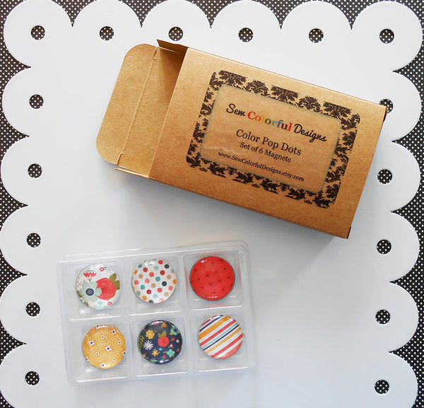 1" Round Glass Set of 6 super strong decorative Sew Colorful Designs