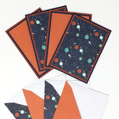 Galaxy: Blank Notecard Set of 4 Cards, 2 Each of 2 Different Designs with Matching Embellished Envelopes