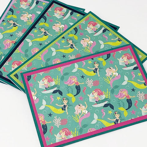 Mermaids: Blank Notecard Set of 4 Cards with Matching Embellished Envelopes