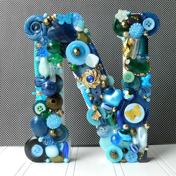 Handmade Artful Freestanding Designer Letter - BLUE - Sew Colorful Designs