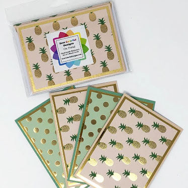 On Trend: Blank Notecard Set of 4 Cards, 2 Each of 2 Different Designs with Matching Embellished Envelopes