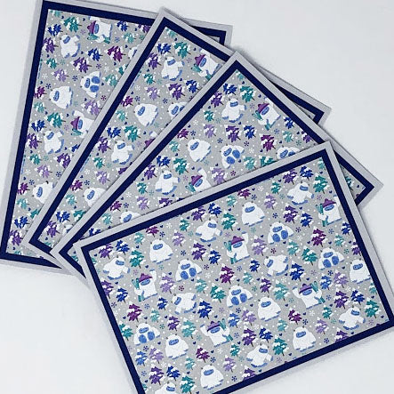 Yeti Fun: Blank Notecard Set of 4 Cards with Matching Embellished Envelopes