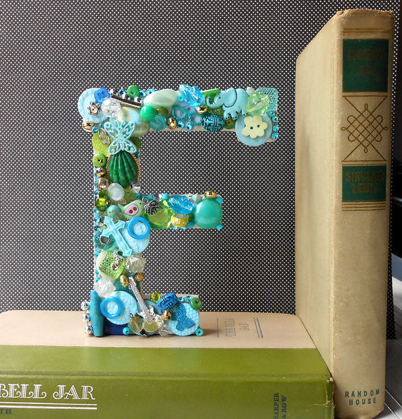 Handmade Artful Freestanding Designer Letter - AQUA & LIME GREEN - Sew Colorful Designs