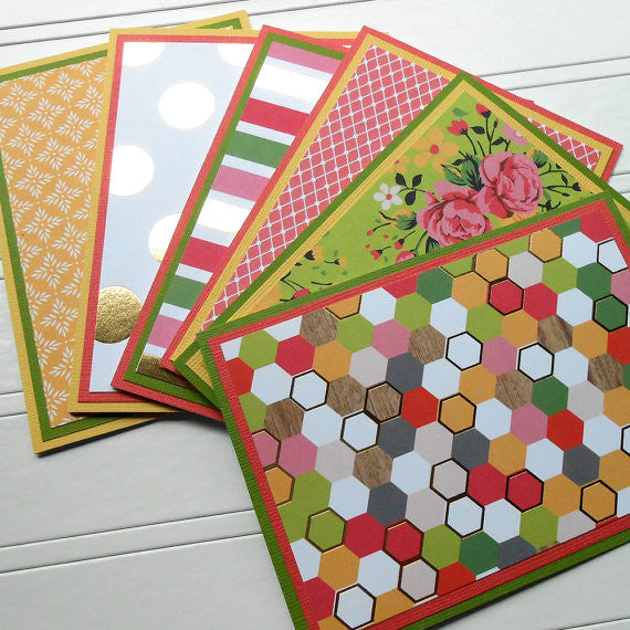 Hello Darling: Blank Notecard Set of 6 Different Cards with Matching Embellished Envelopes - Sew Colorful Designs